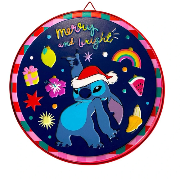 NWT Disney Metal Hanging Sign Christmas LILO & Stitch - Picture 1 of 3
